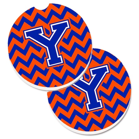 Carolines Treasures Letter Y Chevron Orange and Blue Set of 2 Cup Holder Car Coaster CJ1044-YCARC